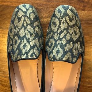 J. Crew metallic leopard print smoking flats size 8 NWOT